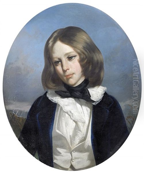 Portrait D'enfant En Buste Dans Un Ovale Peint - view 1