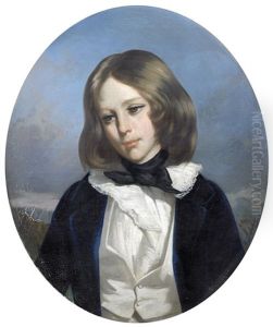 Portrait D'enfant En Buste Dans Un Ovale Peint