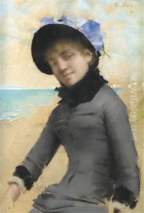 Jeune Femme Au Bord De La Mer by Charles Daux