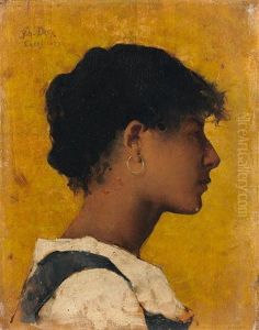 Jeune Napolitaine De Profil Sur Un Fond Jaune by Charles Daux