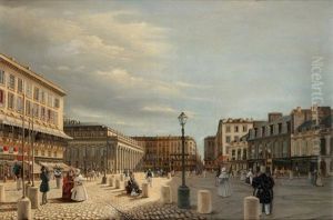 Le Grand Theatre De Bordeaux Et La Place De La Comedie Depuis Les Allees De Tourny by Adrien Dauzats