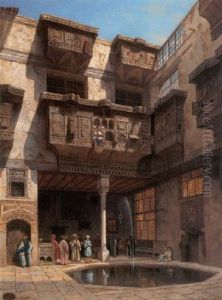 A Courtyard In Cairo by Adrien Dauzats
