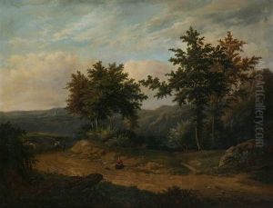 Animated Mediterranean Mountainous Landscape With Travellers by Jean-Baptiste Davelooze