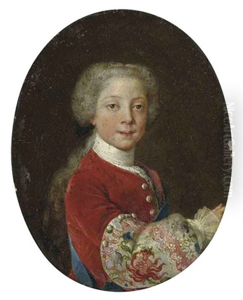 Portrait Of Prince Henry Benedict Stuart As A Boy In A Red Velvet Coat With Elaborately Embroidered Sleeve With Thistle Motif, With The Sash Of The Order... - view 1