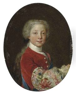 Portrait Of Prince Henry Benedict Stuart As A Boy In A Red Velvet Coat With Elaborately Embroidered Sleeve With Thistle Motif, With The Sash Of The Order...