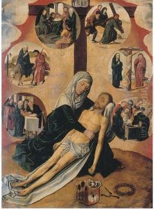 The Lamentation, With Medallions Depicting The Circumcision, The Flight Into Egypt, Christ Among The Doctors, Christ On The Road To Calvary, The Crucifixion And The Entombment by Gerard David