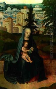 The Virgin And Child Seated In A Landscape, Jerusalem Beyond by Gerard David
