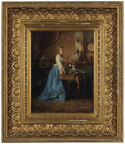 Woman Arranging Flowers In An Interior - view 1