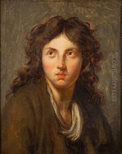 Portrait En Buste De Jeune Homme Aux Yeux Bleus Et Cheveux Longs, Vetu D'une Veste Brune (vers 1790)