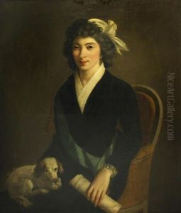 A Portrait Of A Woman, Three-quarter Length, Seated, With A Dog In Her Lap And Holding A Sheet Of Music In Her Left Hand