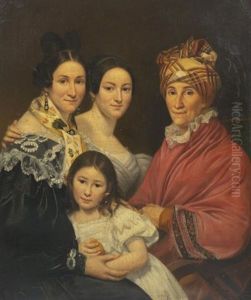 Portrait D'une Mere Et De Ses Deux Filles, Avec Une Fillette Tenant Une Orange by Jacques-Louis David