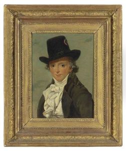 Portrait Of Pierre Seriziat, The Artist's Brother-in-law In A Hat With A Tricolour Cockade, A Black Coat And White Stock by Jacques-Louis David