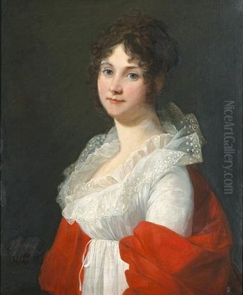 A Portrait Of A Lady, In A White Dress And Red Wrap - view 1