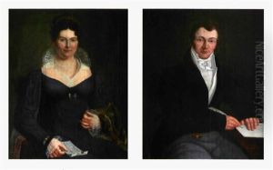 Portrait De Femme A La Lettre Et La Robe Bleue (+ Portrait D'homme A La Veste Verte; Pair)