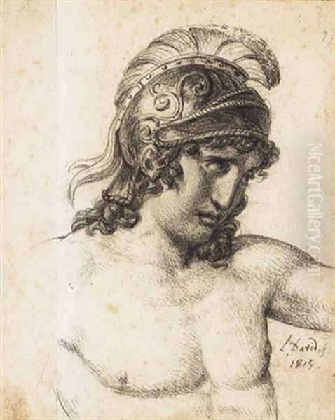 Homme Nu En Buste, Coiffe D'un Casque Antique - view 1