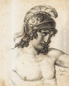 Homme Nu En Buste, Coiffe D'un Casque Antique by Jacques-Louis David