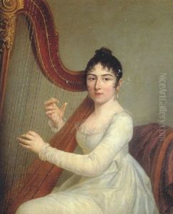 Portrait De Jeune Femme Jouant De La Harpe by Jacques-Louis David