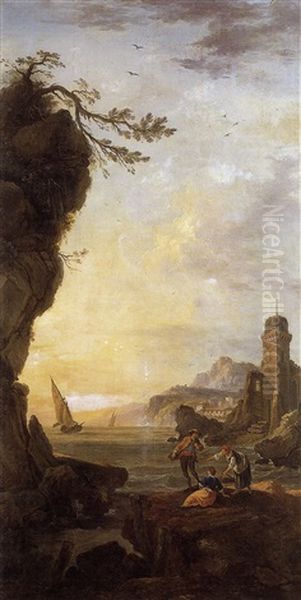 Paysage Maritime Avec Famille De Pecheur - view 1