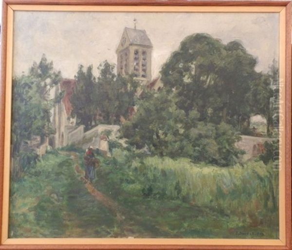 Paysanne Dans Un Chemin Devant L'eglise - view 1