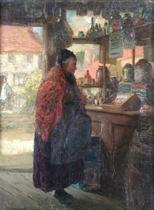 A Lady In A Village Shop by Allan Douglas Davidson