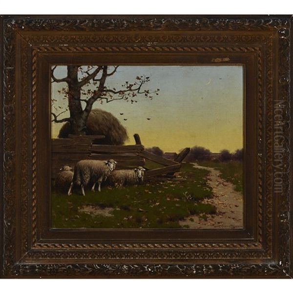 Sheep And Haystack By A Pathway At Dawn - view 1