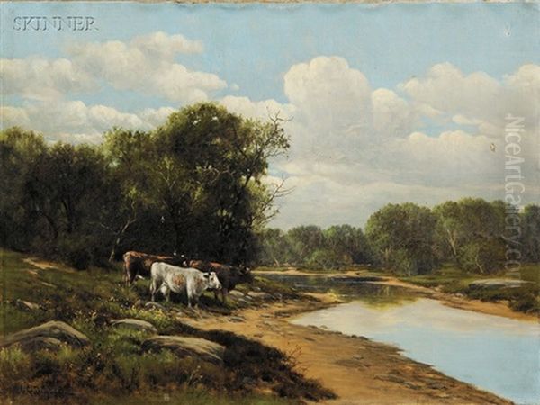 Cows On A River Bank (+ Sheep Grazing By A Country Road; 2 Works) - view 1
