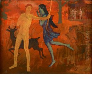 Two Figures With Deer by Arthur B. Davies
