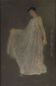 Standing Woman In A Flowing White Robe Standing Woman In A Flowing White Robe