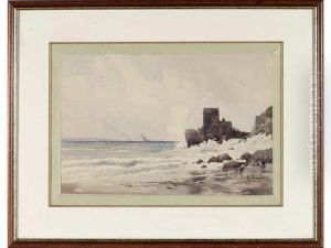 Chapelle En Bord De Mer Aquarelle Sign by Emile Appay