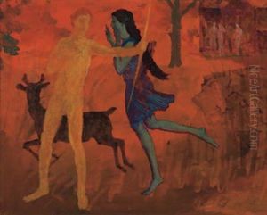 Two Figures With Deer by Arthur B. Davies