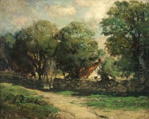 Country Cottage With Stone Wall by Charles P. Appel