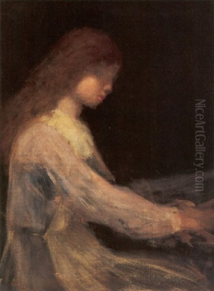 Portrait Of A Young Girl Playing Piano - view 1