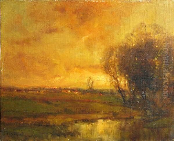 A River Landscape At Sunset - view 1