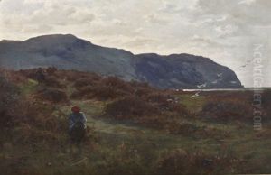 Coastal Scene, With Figures Gathering Blackberries