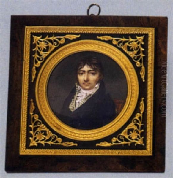 Portrait D'un Homme De Qualite Assis Sur Un Fauteuil, Portant Redingote Bleue, Gilet Raye Ivoire Et Vert, Chemise Et Noeuds Blancs - view 1