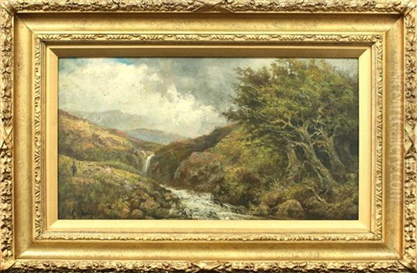 Mountains With Waterfall And Hiker - view 1