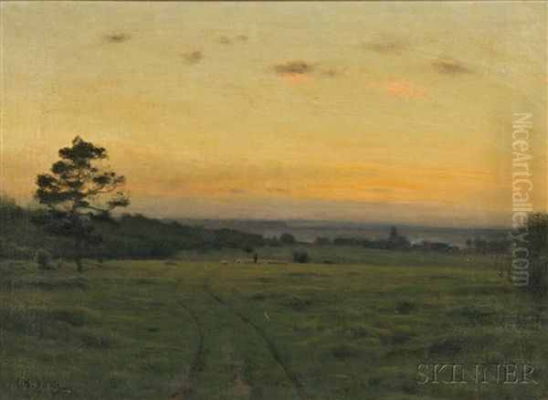 Shepherd With Flock At Twilight - view 1