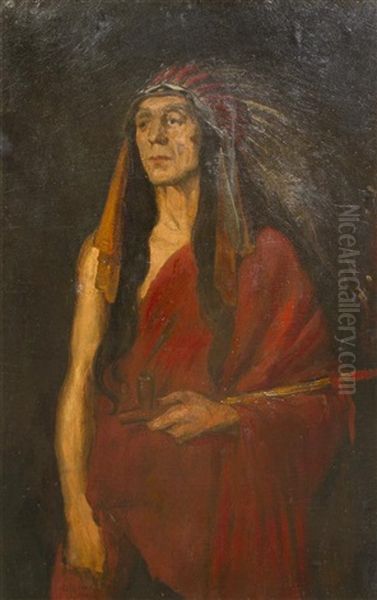 Portrait Of Indian Chief In Headdress - view 1