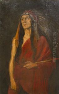 Portrait Of Indian Chief In Headdress by Cornelia Cassady Davis