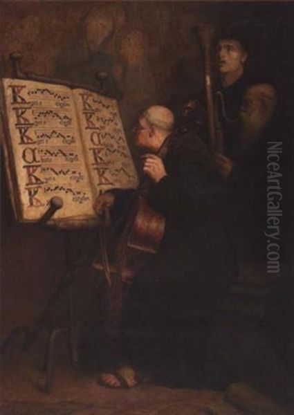 Three Monks Playing Liturgical Chant - view 1