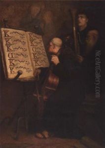 Three Monks Playing Liturgical Chant by Frederick William Davis
