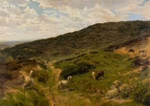 Landschaft Mit Schafen - Im Mittelgrund Der Kunstler An Der Staffelei