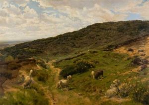 Landschaft Mit Schafen Und Selbstbildnis An Der Staffelei by Henry William Banks Davis, R.A.