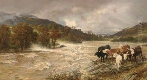 A Flood On The Wye, Subsiding by Henry William Banks Davis, R.A.