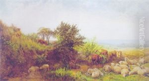 Kuhe Und Schafe In Hugellandschaft by Henry William Banks Davis, R.A.