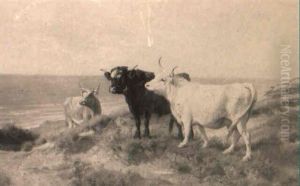Cattle On A Cliff Top by Henry William Banks Davis, R.A.