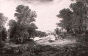 Deer In A Wooded Landscape by Henry William Banks Davis, R.A.