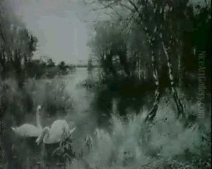 A Scene In The Norfolk Broads Or Fens;                      Swans On A River