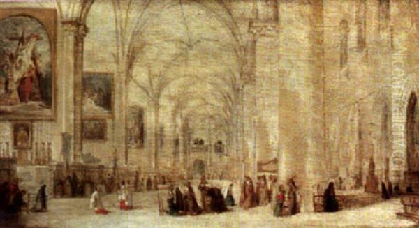 Cathedral Interior With Figures At Prayer - view 1