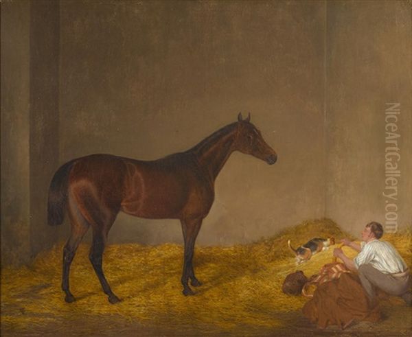 A Study Of The Horse Derviche In His Stable With A Figure And A Dog In The Foreground - view 1